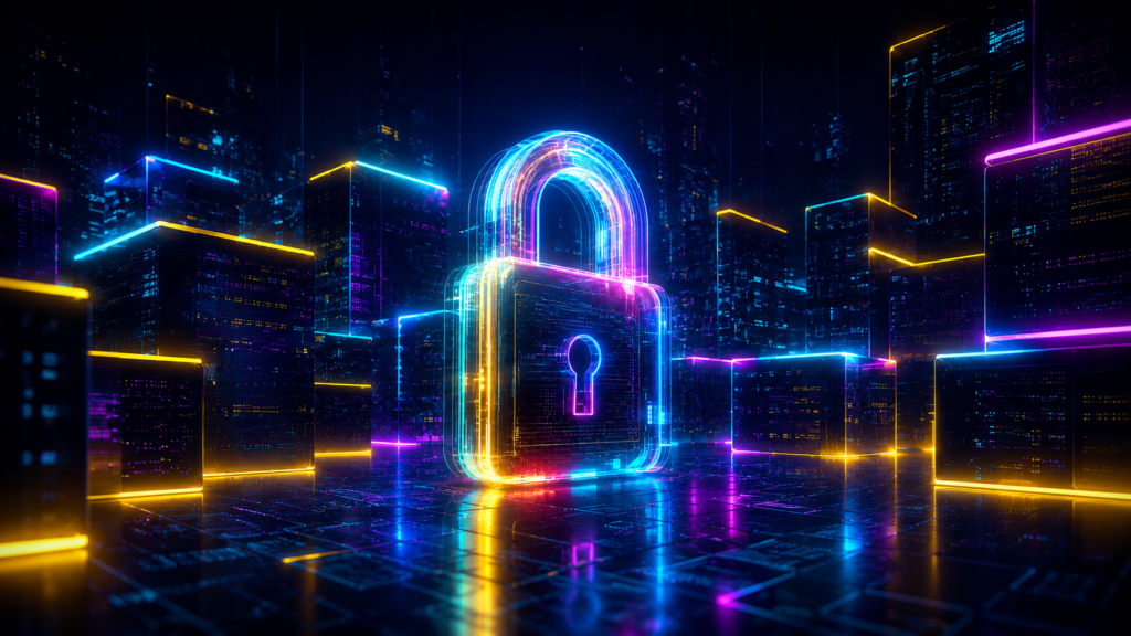 Futuristic cybersecurity framework concept showing AI and quantum computing threat resilience