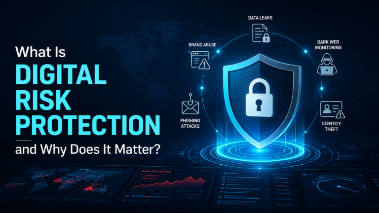 Digital risk protection cybersecurity shield with threat monitoring.